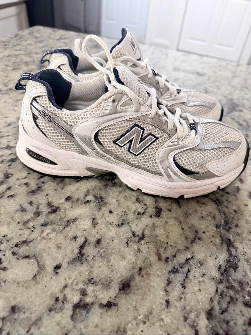 New Balance women White and Gray Mesh Athletic Sneakers